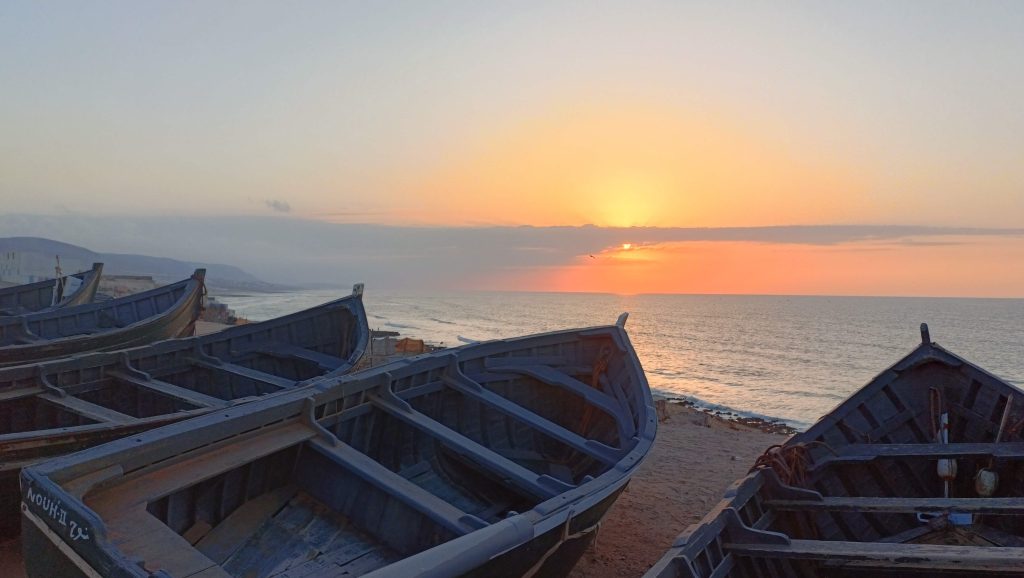 Morocco, sunset, boats